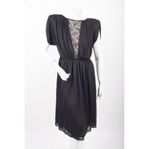 A.J. Bari Womans Vintage 1980s Blouson Dress Size 6 Black Lace Rhinestones Party